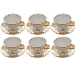 Набор чайных пар  из фарфора Queen's Crown Лист бежевый на 6 персон